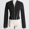 Luxury designer Newest 2023 Fall Winter Designer Fashion Women' V-neck Long Sleeve Zipper Panel Jacket - Image 5