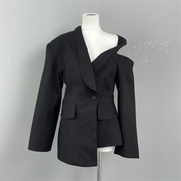 Women's Blazers runway Clothes Wool Blended Asymmetric Women's Coat Jacket - Image 5