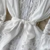 Luxury designer high end White Mini Dress Women's Stand Long Lantern Sleeve Gorgeous Flower Emboridery Hollow Out party dresses - Image 4