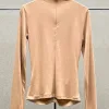 Luxury designer Solid Patchwork Folds Casual Slimming T Shirts For Women Stand Collar Long Sleeve Spliced Appliques T Shirt Female - Image 4