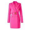 Luxury  Elegant Fluorescent Color Street Lady Blet Blazer Dress Women Quality Chic Dresses