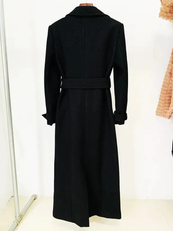 Autumn Winter High Quality Woolen Blends Lady Notched Solid Winter Slim Fitted Long Coats With Belt for Women - Image 3