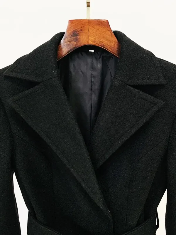 Autumn Winter High Quality Woolen Blends Lady Notched Solid Winter Slim Fitted Long Coats With Belt for Women - Image 4