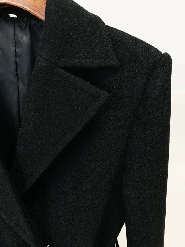 Autumn Winter High Quality Woolen Blends Lady Notched Solid Winter Slim Fitted Long Coats With Belt for Women - Image 5