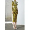 woman's dress Leopard Long sleeve Fashion casual celebrity cocktail party dress