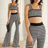 luxury Fashion sexy tube copped tops with High Waist Sexy flare Pants knit two piece set outfits for women