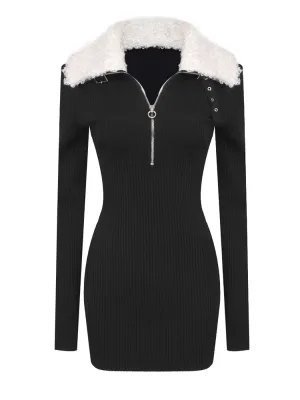 New Women Black Long Sleeve Zipper Spring Bodycon Bandage Dress Clothes Lady Mini Sexy Fashion Dresses