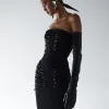 New Women's Black Sexy Sleeveless Strapless Midi Off Shoulder Bodycon Dress