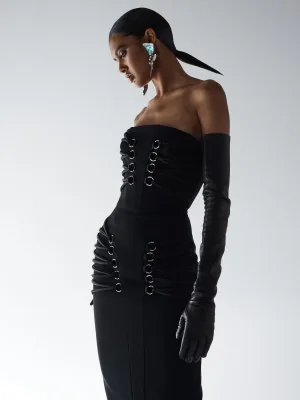 New Women's Black Sexy Sleeveless Strapless Midi Off Shoulder Bodycon Dress