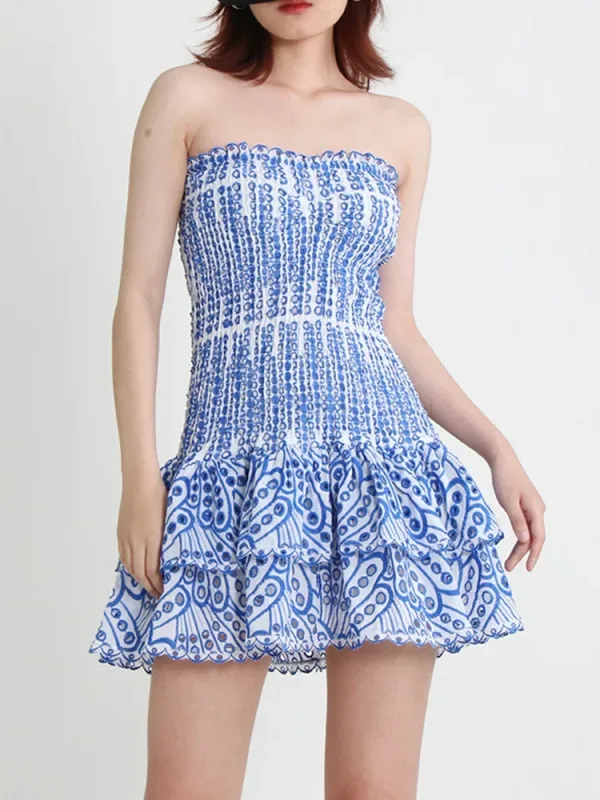 Women Sleeveless Strapless Colorblock Temperament Dresses Patchwork Folds Vintage Elegant Dress