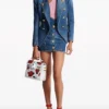 Designer Runway Blazer Women's Slim Fitting Double Breasted Lion Buttons Denim Jacket Mini Skirt