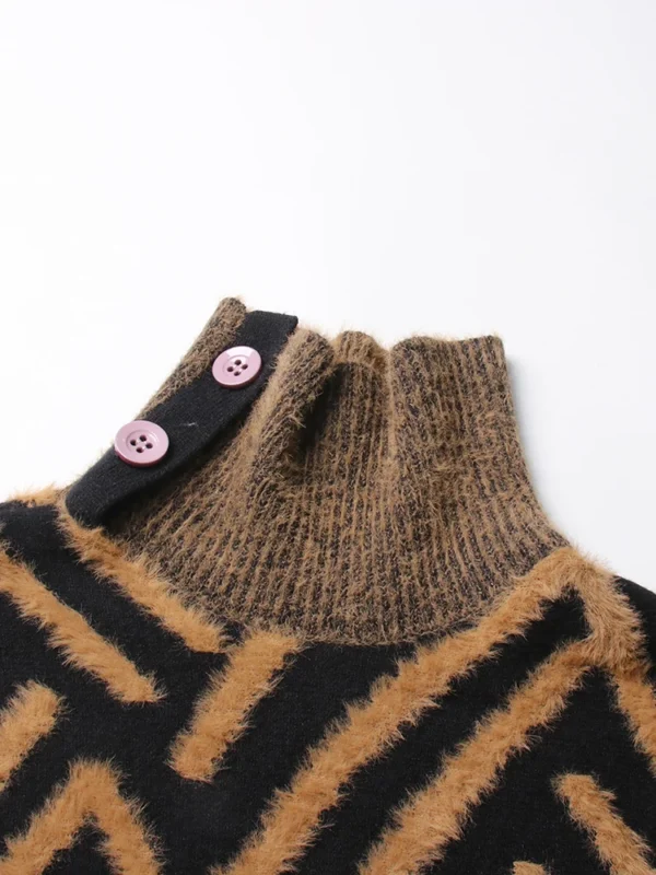 Luxury designer Vintage Striped Sweaters For Women Turtleneck Long Sleeve Patchwork Belt Casual knitted colorblock Sweater - Image 4