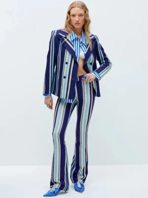 Luxury Designer Runway fashionSuit Set Women's Colorful Striped Blazer Jacket Flare Pants Set 2pcs